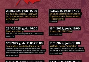 Gminny Ośrodek Kultury w Suszcu zaprasza na 15. SUSZECKĄ JESIEŃ KULTURALNĄ! 8 wydarzeń czeka na Państwa!